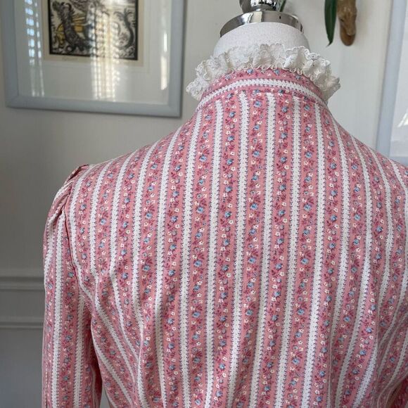 Vintage 70s Cottage Core Country Bicentennial Blouse Calico Lace S - Picture 7 of 9